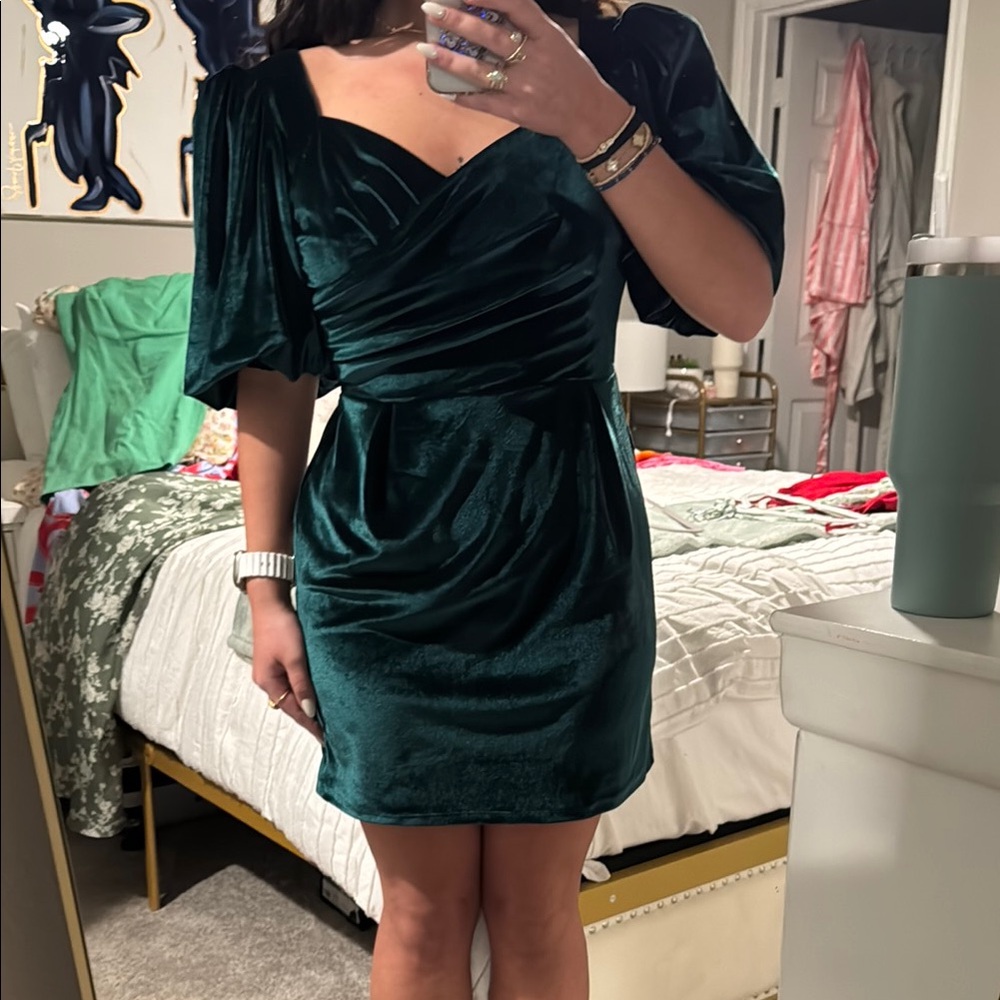 Elegant Velvet Green Dress